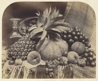 Still Life with Fruit and Decanter; Roger Fenton, English, 1819 - 1869, London, England; 1860; Albumen silver print