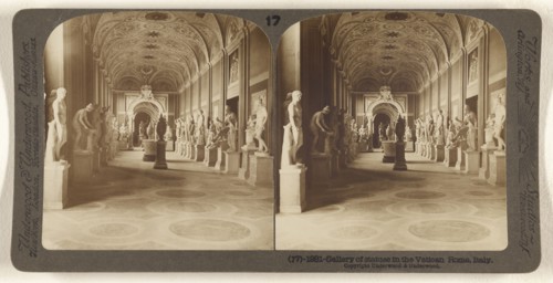 Gallery of statues in the Vatican, Rome, Italy; Underwood & Underwood, American, 1881 - 1940s, about 1900; Gelatin silver print