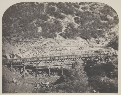 Railroad Bridge, Cape Horn, Mariposa County; Carleton Watkins, American, 1829 - 1916, 1860; Salted paper print; 32.2 x 40.6 cm
