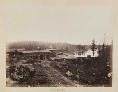 Oswego Ironworks, Willamette River; Carleton Watkins, American, 1829 - 1916, Oregon, United States; 1867; Albumen silver print