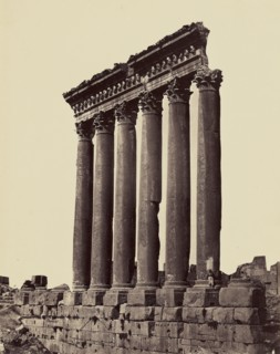 Grandes colonnes du Temple du Soleil, Balbek, Félix Bonfils, French, 1831 - 1885, Baalbek, Syria; 1872; Albumen silver print