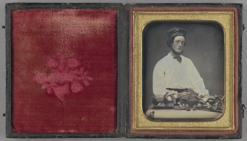 Man with Carpentry Tools; American; about 1848; Daguerreotype, hand-colored