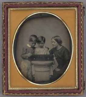 Portrait of Two Children and Their Mother Viewing a Music Box; American; about 1851; Daguerreotype