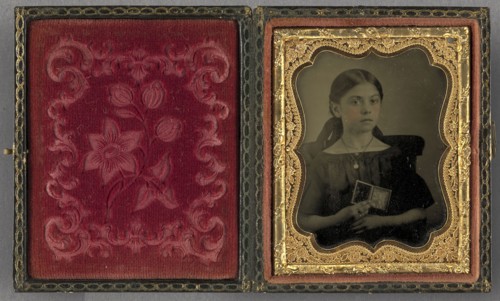 Portrait of a Seated Young Girl Wearing Locket Holding a Cased Object Portrait of a Man; George L. Williams American, born 1822