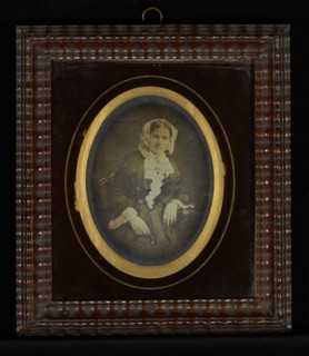 Portrait of a female wearing a lace cap; J.J. Burbach; 1850; Daguerreotype, hand-colored