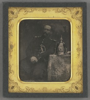Portrait of a Seated Prussian Officer with Sword; German; 1845–1850; Daguerreotype