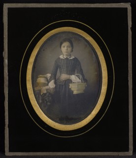 Girl Holding a Basket; Atelier Héliographique, French, active 1850s, about 1849; Hand-colored Daguerreotype