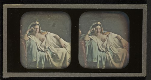 Female Nude in Harem Costume Reclining; Attributed to Bruno Braquehais, French, 1823 - 1875, 1856 - 1858; Stereograph