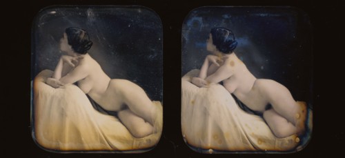 Nude Model; Braquehais-Gouin Studio; about 1853; Stereograph, daguerreotype, hand-colored