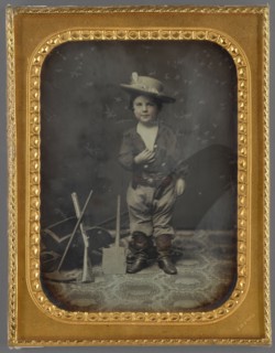 Portrait of a Boy with Gold-Mining Toys; Carleton Watkins, American, 1829 - 1916, James M. Ford, American, 1827 - about 1877