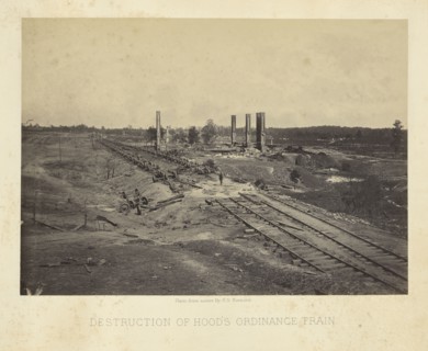 Destruction of Hood's Ordinance Train; George N. Barnard, American, 1819 - 1902, Atlanta, Georgia, United States; 1864; Albumen