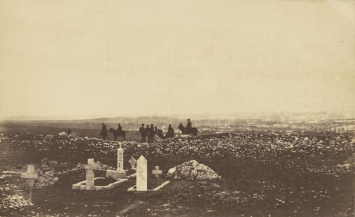 Officers on the lookout at Cathcarts Hill; Roger Fenton, English, 1819 - 1869, 1855; Salted paper print; 21 x 34.3 cm