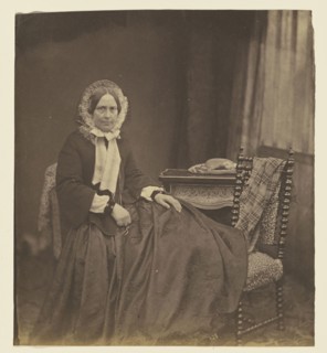 Portrait of a woman, wearing a bonnet, seated; Roger Fenton, English, 1819 - 1869, 1850s; Salted paper print; 25.1 x 22.4 cm