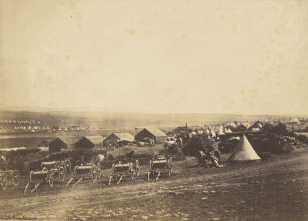 Artillery Wagons, Balaklava in the Distance; Roger Fenton, English, 1819 - 1869, 1855; Salted paper print; 24.8 × 34.6 cm