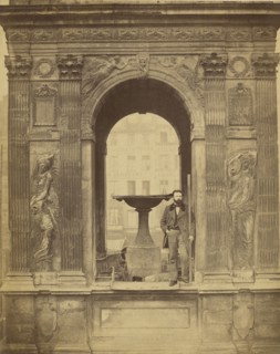 Man Posed in Fontaine des Innocents; Charles Marville, French, 1813 - 1879, Paris, France; 1855 - 1857; Albumen silver print
