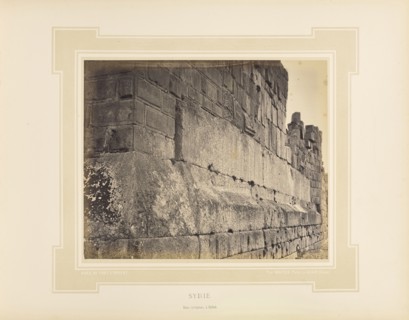 Syrie, Syria, Murs cyclopéens à Balbek; Félix Bonfils, French, 1831 - 1885, Alais, France; 1877; Tinted Albumen silver print