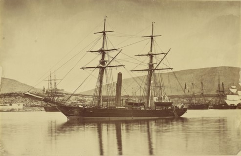 The Salamandre in port; Attributed to Baron Paul des Granges, French ?, active Greece 1860s, 1860 - 1869; Albumen silver print