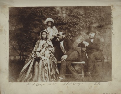 Sir David Brewster, Mrs. James Brewster, and Mr. and Mrs. Adair Craigie; British; about 1847; Salted paper print from a Calotype