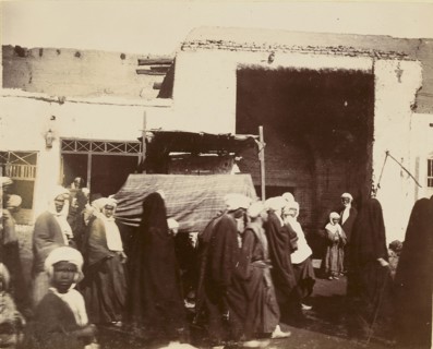 Street scene; about 1860 - 1880; Tinted Albumen silver print