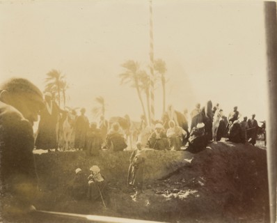 Group of people at edge of pit; about 1860 - 1880; Tinted Albumen silver print