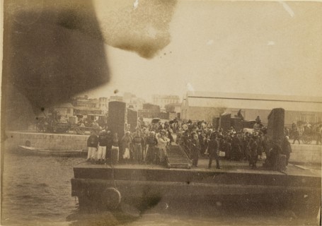 Group of people on barge; about 1860 - 1880; Tinted Albumen silver print