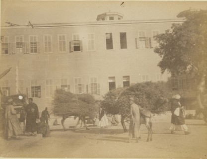 Street scene; about 1860 - 1880; Tinted Albumen silver print