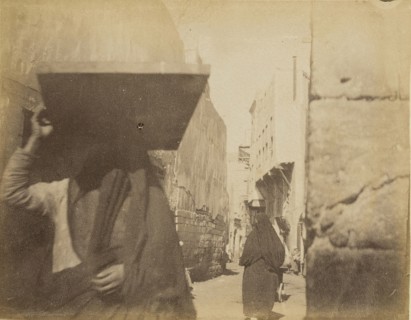 Street scene; about 1860 - 1880; Tinted Albumen silver print