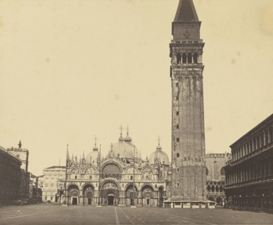 Saint Mark's Basilica and Campanile; Italian; Venice, Italy; about 1865 -1879; Albumen silver print