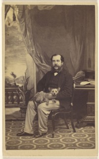 Man with Mustache and Muttonchops, seated with a dog on his lap; Conway Weston Hart, British, active 1860s, Calcutta, India