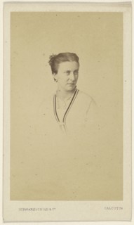 woman with hair in bun, in vignette style; F. Schwarzschild, British, active Calcutta, India 1860s, about 1863; Albumen silver