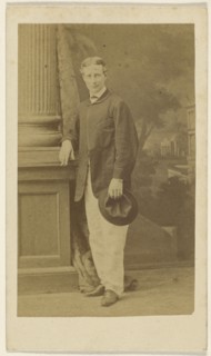 young man standing with cigar in one hand, his hat in the other; F. Schwarzschild, British, active Calcutta, India 1860s, 1860s