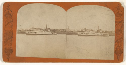 Paddleboat on river, New York City; American; about 1865 - 1875; Albumen silver print