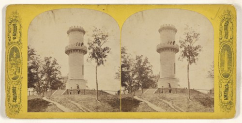 Mount Auburn Cemetery, Cambridge, Mass. Tower. C; American; about 1870 - 1880; Albumen silver print