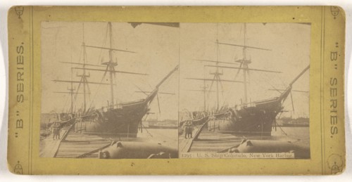 U.S. Ship Colorado, New York Harbor; American; about 1865 - 1875; Albumen silver print