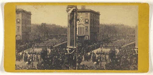 Funeral of President Lincoln, N.Y. City. 7th Regiment passing in view; Peter F. Weil, American, active New York, New York 1860s