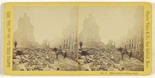 Milk street, looking west. Boston Fire, Nov. 9th and 10th, 1872; Charles Taber & Co; November 9-10, 1872; Albumen silver print
