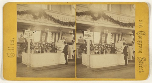Man selling mineral water from a booth with sign  Cool Soda. From the Triumph Fountain; George E. Collins, American, active