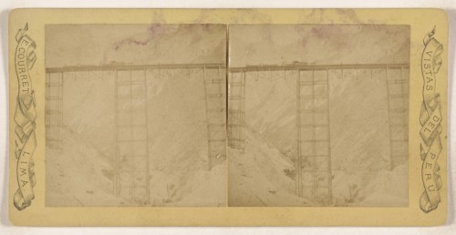 View of train trestle, Lima, Peru; Eugenio Courret, French, active 1850s - 1880s, 1864 - 1884; Albumen silver print