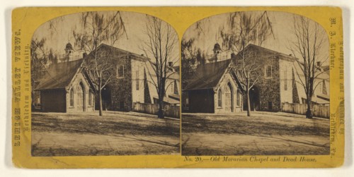 Old Moravian Chapel and Dead House. Bethlehem, Pa; M.A. Kleckner, American, active Pennsylvania 1870s, about 1867; Albumen
