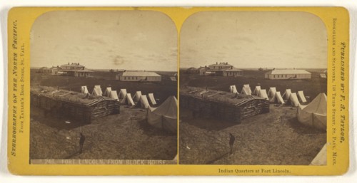 Fort Lincoln, From Block House,Indian Quarters at Fort Lincoln; F.A. Taylor, American, active 1870s - 1900s, 1870s; Albumen
