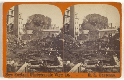Fire at the Dexter Yarn Co.,  Balling Room  Bldg on East Ave., Pawtucket, R.I., June 1883...Looking across the rear; H.E