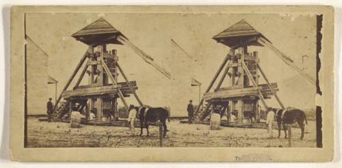 Rock crushing machine, ?, at either Augusta or Columbus, Georgia; Tucker & Perkins; about 1860; Albumen silver print