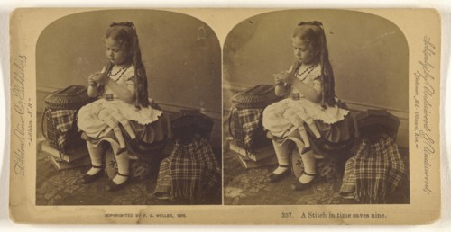 A Stitch in time saves nine; Franklin G. Weller, American, 1833 - 1877, 1875; Albumen silver print