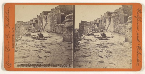 Outer Walls of Mouqui, Showing Entrance & Ladders by Which People Ascend to their Houses; Union View Company; 1880s; Albumen