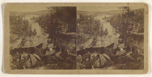 People sitting on rocks overlooking river with bridge in background; Attributed to B. F. Upton, American, born 1818, active