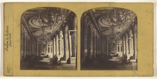 Salon de lecture, Grand hotel, F. Grau, G.A.F., French, active 1850s - 1860s, 1855 - 1865; Hand-colored Albumen silver print