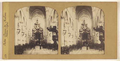 Notre-Dame de Maline, Interieur d'Eglise, F. Grau, G.A.F., French, active 1850s - 1860s, 1855 - 1865; Hand-colored Albumen