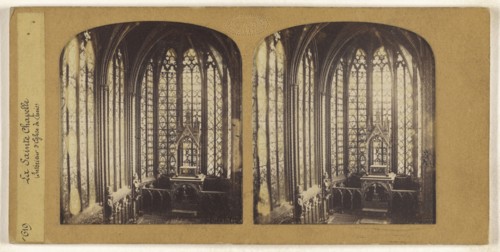 La Sainte Chapelle, Interieur d'Eglise de Paris, F. Grau, G.A.F., French, active 1850s - 1860s, 1855 - 1865; Hand-colored