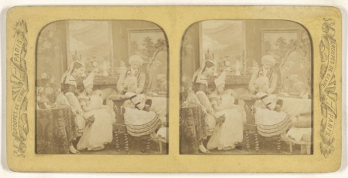 Groupes de Genre three women in a parlor; Léon & Lévy, French, 1855 - 1865; Hand-colored Albumen silver print