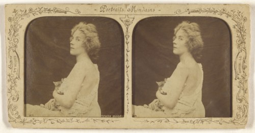 Portrait of a woman holding a cat; Léon & Lévy, French, 1855 - 1865; Hand-colored Albumen silver print